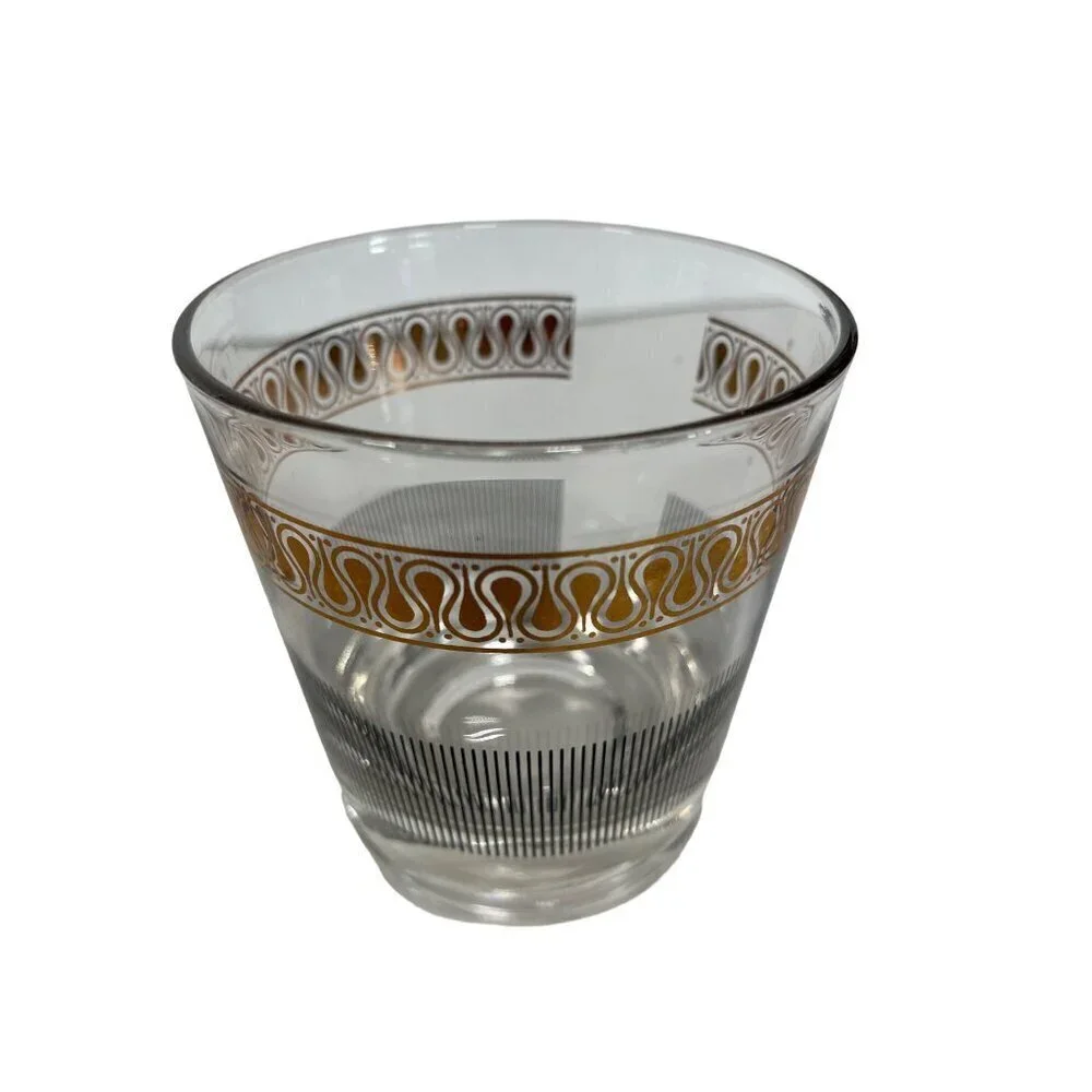 Rocks Glass‎ Dominion Gold Swirl Black Line MCM Vintage SET OF 4